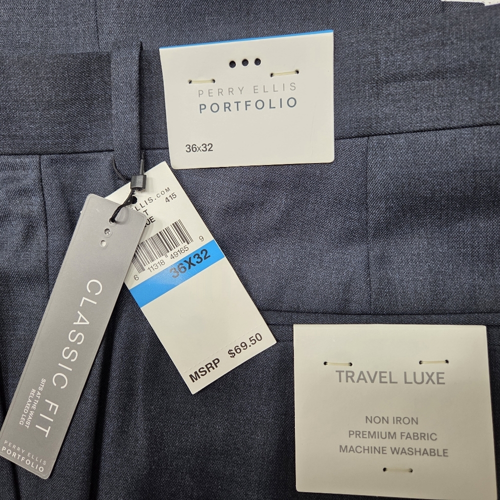 Perry Ellis Travel Luxe Navy Pants, 36x32